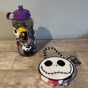 The Nightmare Before Christmas Plastic Water Bottle 34 OZ plus Jewelry Hair Bows